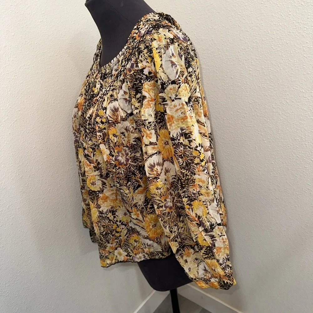 Free‎ People NWT Cool Meadow Top Buttondown Print Ruched Scoop Neck Blouse XS